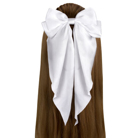 Заколка для волос баретте с бантом и широкими длинными хвостиками, белый, MONTE Заколка для волос баретте с бантом и широкими длинными хвостиками, белый, MONTE