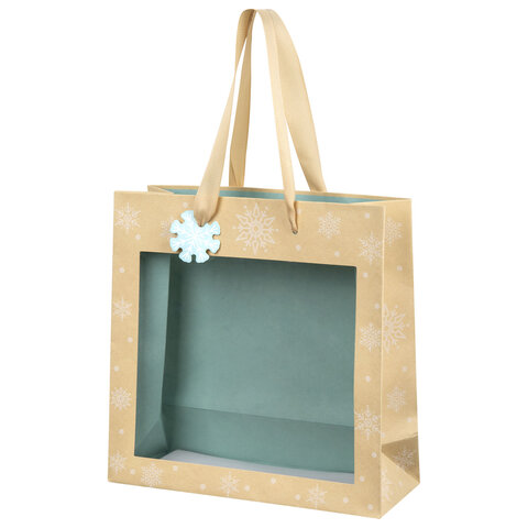 Пакет подарочный (1 шт.) новогодний, 20х8х20 см, "Snowflakes",