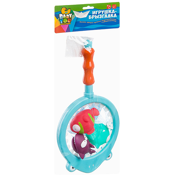 Игровой набор для купания с брызгалкой, Bondibon, сачок-акула и 3 рыбки, pvc Игровой набор для купания с брызгалкой, Bondibon, сачок-акула и 3 рыбки, pvc