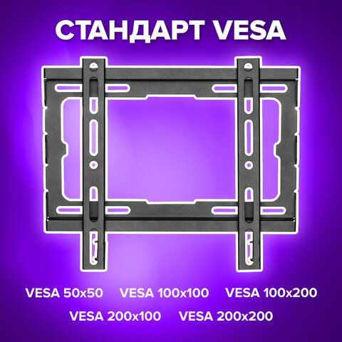 Кронштейн-крепление для ТВ настенный, до 45 кг. VESA 100х100-200х200,