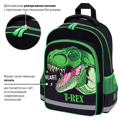 Рюкзак ПИФАГОР SCHOOL, 1 отделение, 3 кармана, "Dino roar", 38x28х14
