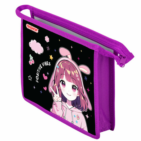 Папка для тетрадей ПИФАГОР А5, 1 отделение, пластик, на молнии, "Anime