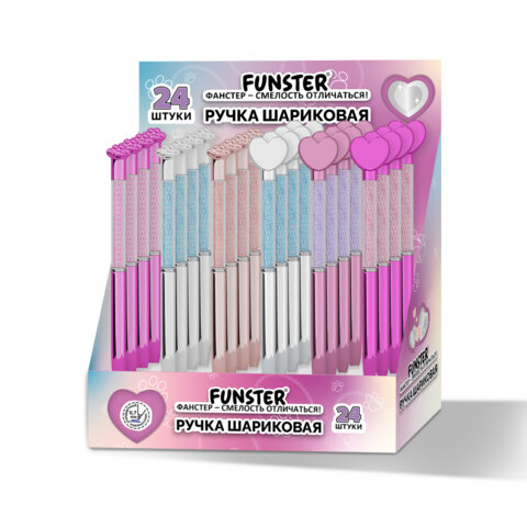 Ручка поворотная с топпером шариковая FUNSTER "SHINY HEART&PAW",
