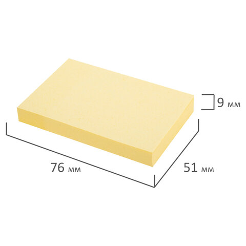 Блок самоклеящийся (стикеры) STAFF STANDARD, ПАСТЕЛЬНЫЙ 76х51 мм, желтый, 100