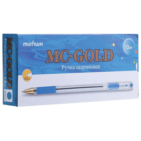 Ручка шариковая масляная с грипом MUNHWA "MC Gold", СИНЯЯ, корпус Ручка шариковая масляная с грипом MUNHWA "MC Gold", СИНЯЯ, корпус