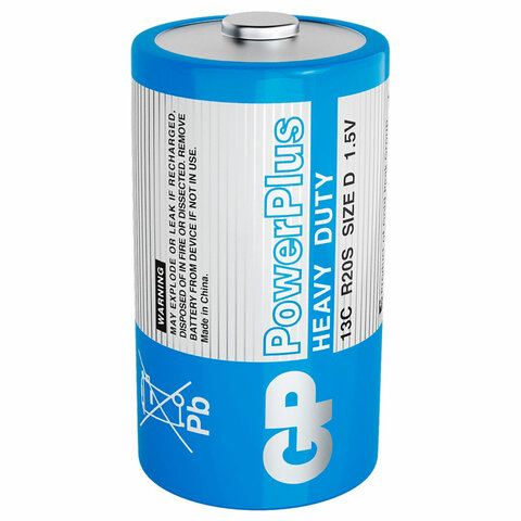Батарейки КОМПЛЕКТ 2 шт., GP PowerPlus D (13C), солевые, в пленке, 13CEBRA-2S2 Батарейки КОМПЛЕКТ 2 шт., GP PowerPlus D (13C), солевые, в пленке, 13CEBRA-2S2