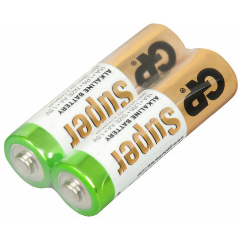 Батарейки КОМПЛЕКТ 2 шт., GP Super, AA (LR6, 15А), алкалиновые, пальчиковые,