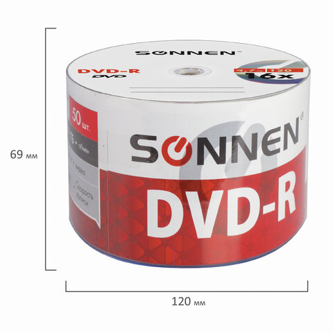 Диск DVD-R SONNEN 4,7 Gb 16x Bulk (термоусадка без шпиля), КОМПЛЕКТ 50 шт., Диск DVD-R SONNEN 4,7 Gb 16x Bulk (термоусадка без шпиля), КОМПЛЕКТ 50 шт.,