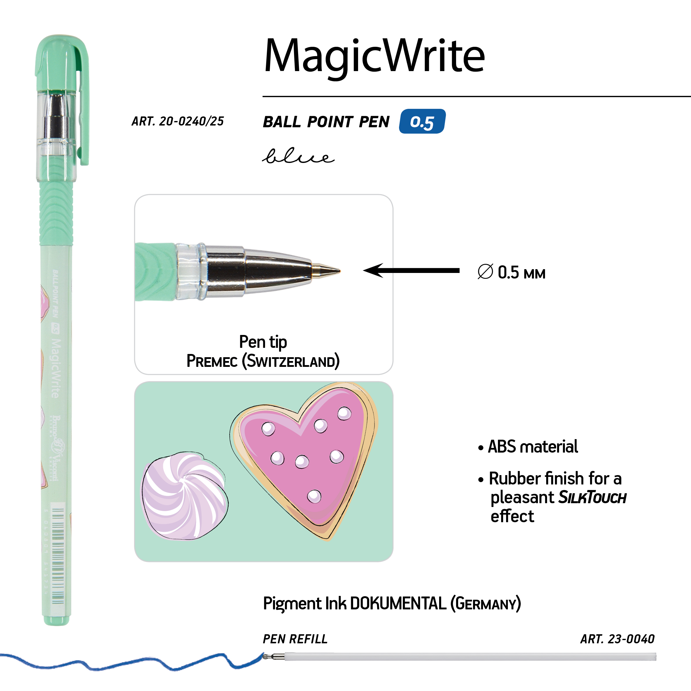 РУЧКА "MagicWrite. Сладкое настроение. Сердечки" ШАРИКОВАЯ, 0.5 ММ,
