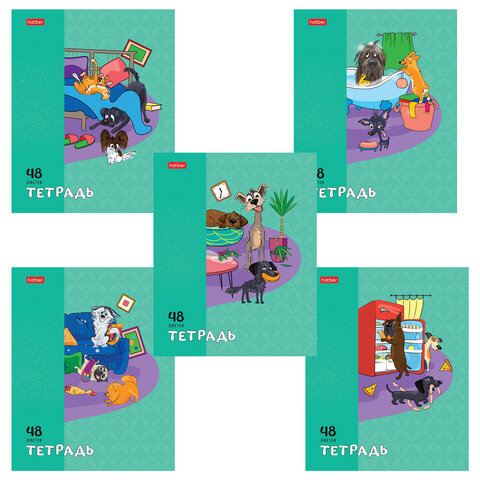 Тетрадь А5 48 л., HATBER скоба, клетка, обложка картон, "Dog mafia" Тетрадь А5 48 л., HATBER скоба, клетка, обложка картон, "Dog mafia"