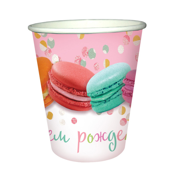 Стаканы бумажные "С Днем Рождения" Макаруны 200мл 6 шт Стаканы бумажные "С Днем Рождения" Макаруны 200мл 6 шт