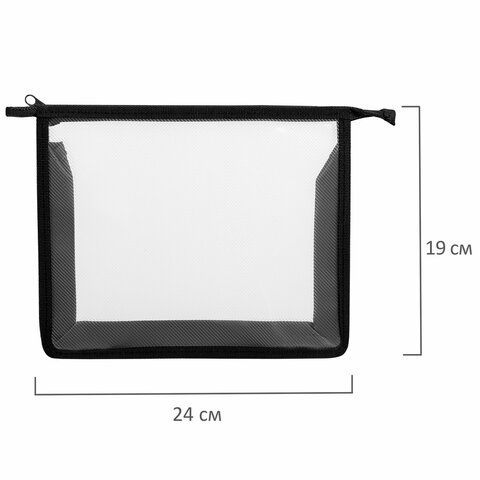 Папка для тетрадей ПИФАГОР А5, пластик, молния сверху, прозрачная, черный,