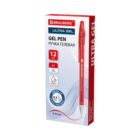 Ручка гелевая BRAUBERG "ULTRA GEL", КРАСНАЯ, стандартный наконечник
