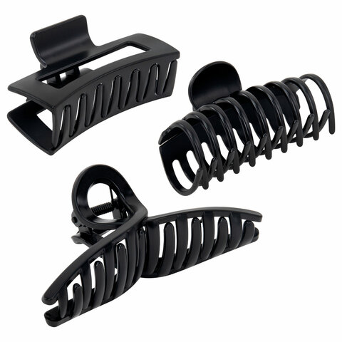 Крабы для волос НАБОР 3 шт., 8,5 см / 8,5 см / 11 см, soft-touch, чёрный, MONTE Крабы для волос НАБОР 3 шт., 8,5 см / 8,5 см / 11 см, soft-touch, чёрный, MONTE