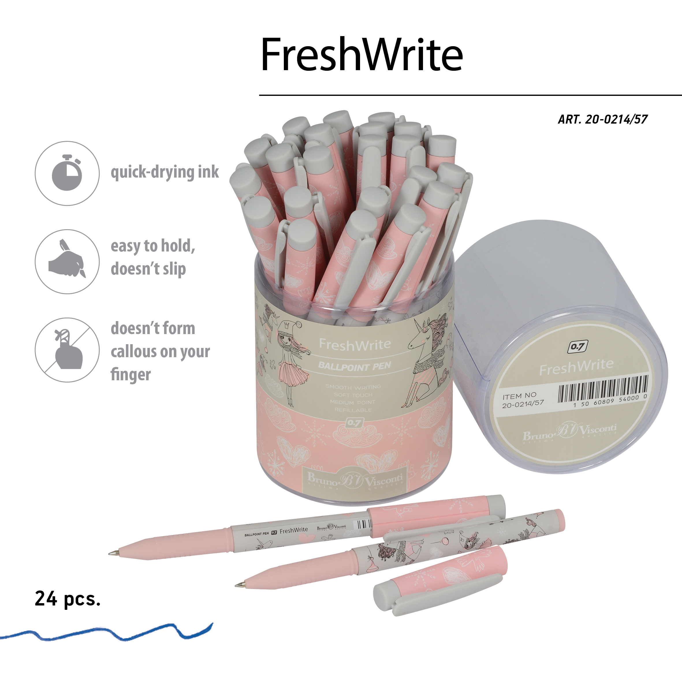 РУЧКА "FreshWrite. Девочка и Единорог. Сердечки" ШАРИКОВАЯ 0.7 ММ,