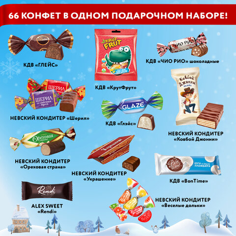 Подарок новогодний "ОЧАРОВАНИЕ ХОЛОДА", НАБОР конфет 1000 г, картонная