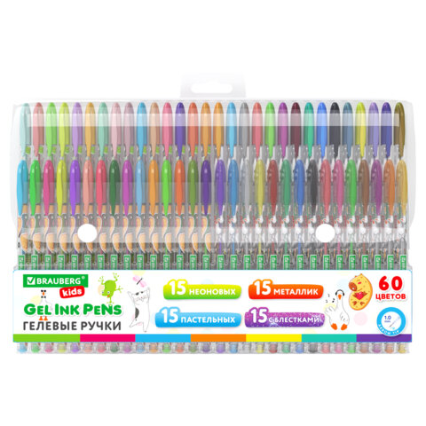 Ручки гелевые BRAUBERG KIDS "CUTE ANIMALS", НАБОР 60 ЦВЕТОВ, корпус с Ручки гелевые BRAUBERG KIDS "CUTE ANIMALS", НАБОР 60 ЦВЕТОВ, корпус с