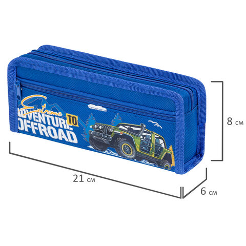 Пенал ЮНЛАНДИЯ ЮНИОР, 2 отделения, полиэстер, "Offroad", 21х8х6 см,