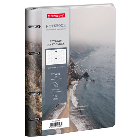 Тетрадь на кольцах А5 180х220, 120л, под кожу, BRAUBERG VISTA, Esthetics, 405208 Тетрадь на кольцах А5 180х220, 120л, под кожу, BRAUBERG VISTA, Esthetics, 405208