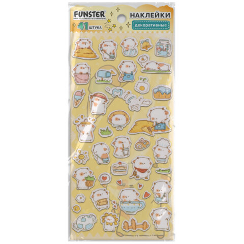 Наклейки декоративные "Милые животные", 17,5х9 см, ассорти 6 видов,