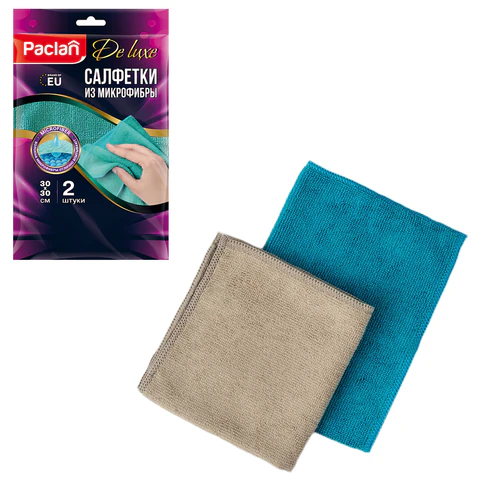 Салфетки из МИКРОФИБРЫ универсальные, 30х30 см, КОМПЛЕКТ 2 шт., 240 г/м2,