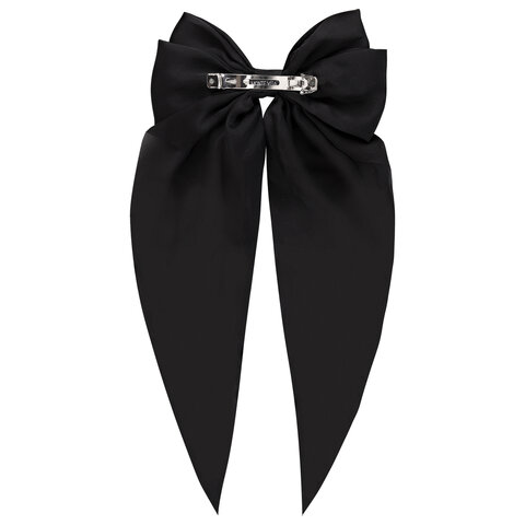 Заколка для волос баретте 25x41 см, с бантом и широкими хвостиками, чёрный, Заколка для волос баретте 25x41 см, с бантом и широкими хвостиками, чёрный,