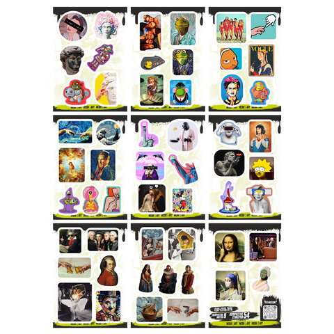 Наклейки виниловые, 43-54 шт., 9 листов, А6, "КУЛЬТУРА", АССОРТИ, Наклейки виниловые, 43-54 шт., 9 листов, А6, "КУЛЬТУРА", АССОРТИ,