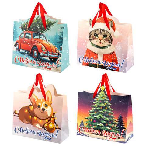 Пакет подарочный (1 шт.) новогодний, 26х13х32 см "Без границ" ассорти,
