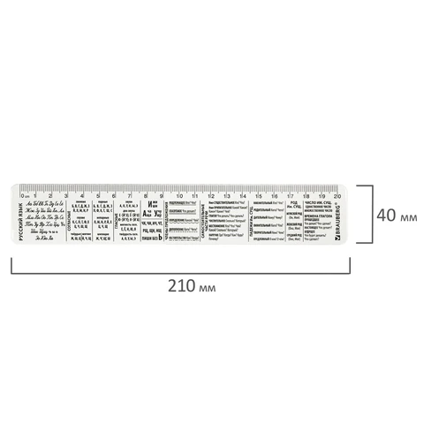 Линейка пластиковая 20 см BRAUBERG, справочная, русский язык, 210899