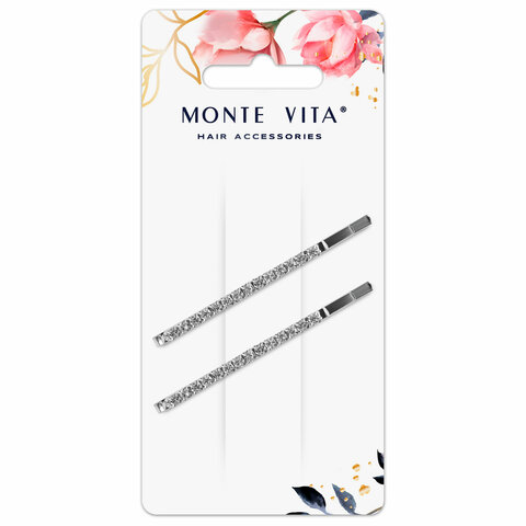 Невидимки для волос НАБОР 2 шт., 6 см, со стразами, серебристый, MONTE VITA Невидимки для волос НАБОР 2 шт., 6 см, со стразами, серебристый, MONTE VITA