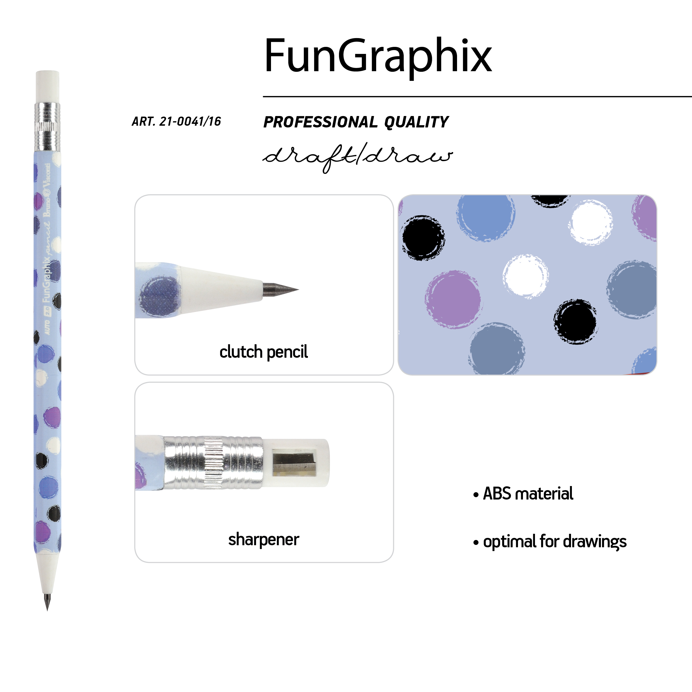 КАРАНДАШ МЕХАНИЧЕСКИЙ ЦАНГОВЫЙ С ТОЧИЛКОЙ "FunGraphix. Горошки" 2 ММ