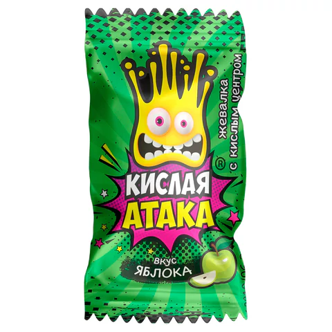 Конфета жевательная КИСЛАЯ АТАКА с кислым центром, ассорти 3 вкусов, 4,5 г,