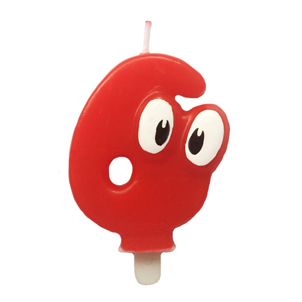 Свеча Цифра 6 Красная С глазками 6,5см Свеча Цифра 6 Красная С глазками 6,5см