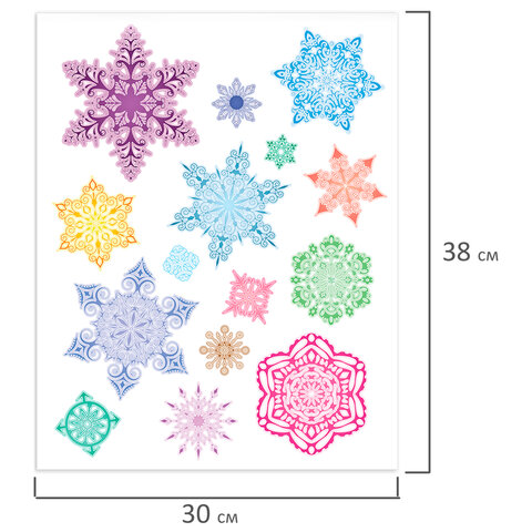 Украшение для окон и стекла ЗОЛОТАЯ СКАЗКА "Разноцветные снежинки 2", Украшение для окон и стекла ЗОЛОТАЯ СКАЗКА "Разноцветные снежинки 2",