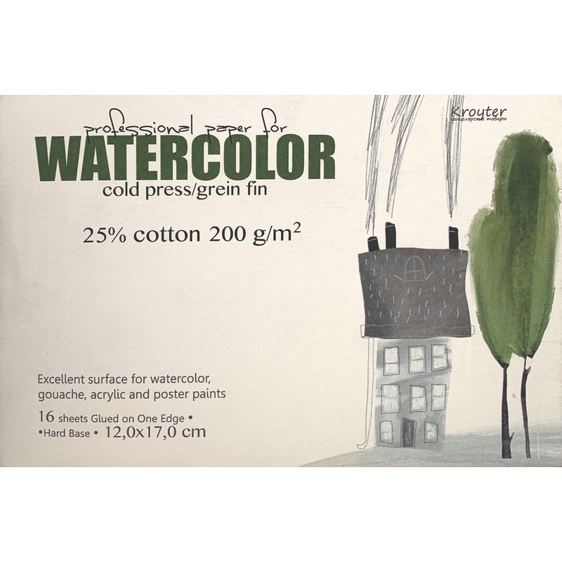 Альбом для акварели 120х170мм,16л,200гр+хлопок,склей,тв.подл.Watercolor 00180 Альбом для акварели 120х170мм,16л,200гр+хлопок,склей,тв.подл.Watercolor 00180
