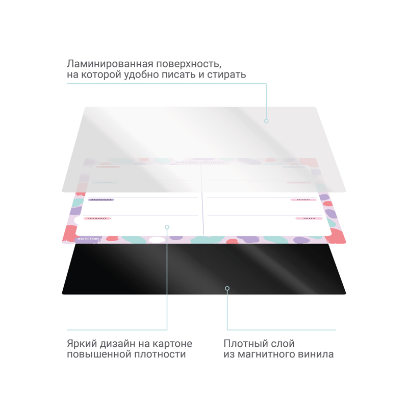 Магнитный планер на неделю MESHU А3, "Bright color", с маркером