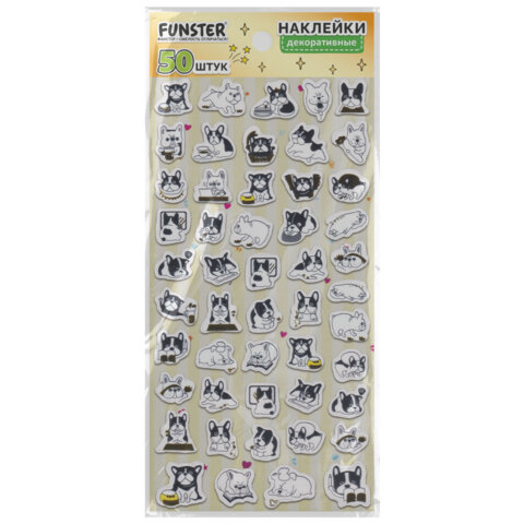 Наклейки декоративные "Забавные зверята", 17,5х9 см, ассорти 4 вида,