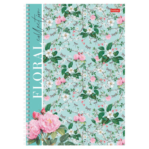 Тетрадь А4 80 л., HATBER, гребень, клетка, матовая ламинация, "Floral Тетрадь А4 80 л., HATBER, гребень, клетка, матовая ламинация, "Floral