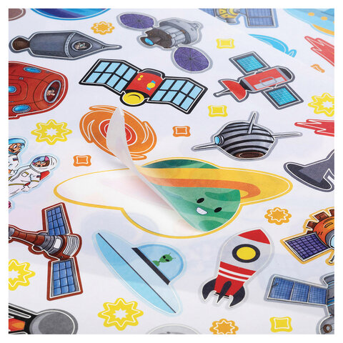 Наклейки бумажные с игровым полем НАБОР, 2 листа, 184 наклеек, "Космическое Наклейки бумажные с игровым полем НАБОР, 2 листа, 184 наклеек, "Космическое
