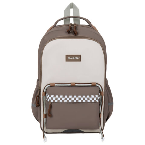 Рюкзак BRAUBERG STYLE, 2 отделения, 4 кармана, "Brown checks",