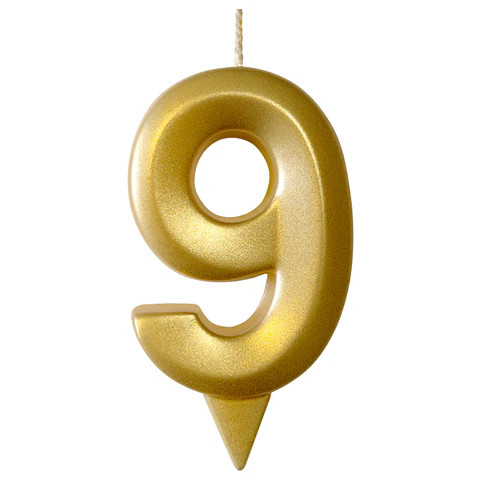Свеча-цифра для торта "9", форма ГРАНЬ, золото, 7 см, на ножке, в