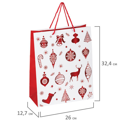 Пакет подарочный новогодний 26x12,7x32,4 см, ЗОЛОТАЯ СКАЗКА "Красно-белые