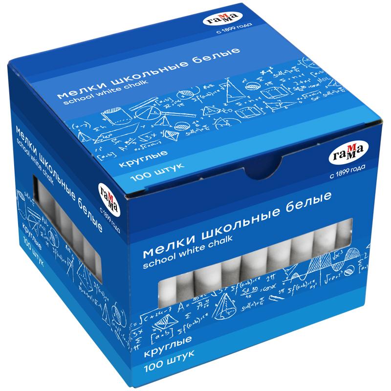 Мелки белые Гамма, 100шт., мягкие, круглые, картонная коробка Мелки белые Гамма, 100шт., мягкие, круглые, картонная коробка