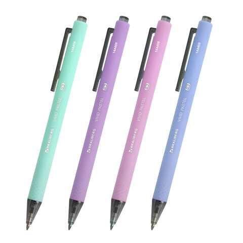 Ручки шариковые автоматические BRAUBERG "VIVID PASTEL", СИНИЕ, НАБОР 4