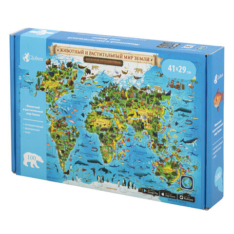 Интерактивная деревянная карта-пазл GLOBEN "Животный и растительный мир Интерактивная деревянная карта-пазл GLOBEN "Животный и растительный мир