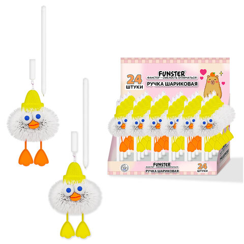 Ручка с пушистой подвеской шариковая FUNSTER "FLUFFY DUCK", СИНЯЯ,