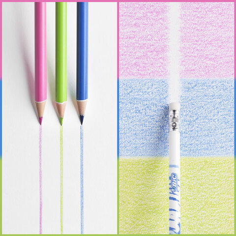 Карандаши цветные стираемые с резинкой 12 ЦВЕТОВ BIC "Kids Evolution