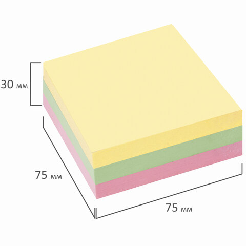 Блок самоклеящийся (стикер) STAFF, 75х75 мм, 300 л., 3 цвета, 127146