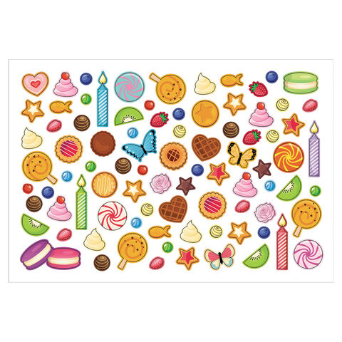 Наклейки бумажные с игровым полем НАБОР 2 листа, 184 наклейки, "Сладкое