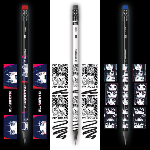 Карандаш чернографитный с принтом BRAUBERG "MANGA", 1 шт., HB, с